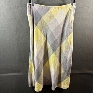 vtg women linen plaid skirt 10 yellow clueless academia coastal euro twee y2k